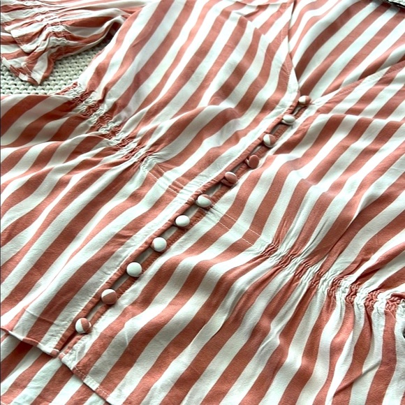 Madewell Pink and white with Peplum Blouse with Puff Sleeves - Picture 7 of 7